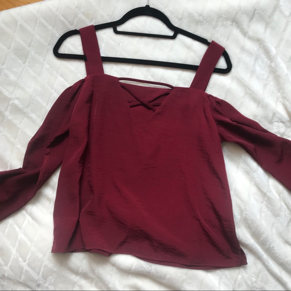 Burgundy cold shoulder blouse